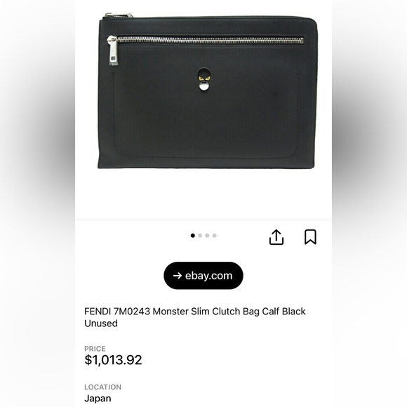 RARE Fendi Monster Interlocking Calf Slim Clutch Zippered Pouch Set - Picture 15 of 15